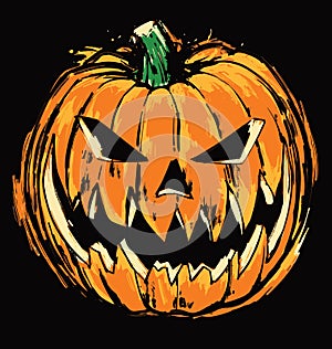 Edgy, loose, dry brush illustration of a Halloween Jack Ã¢â¬Ëo Lantern. photo